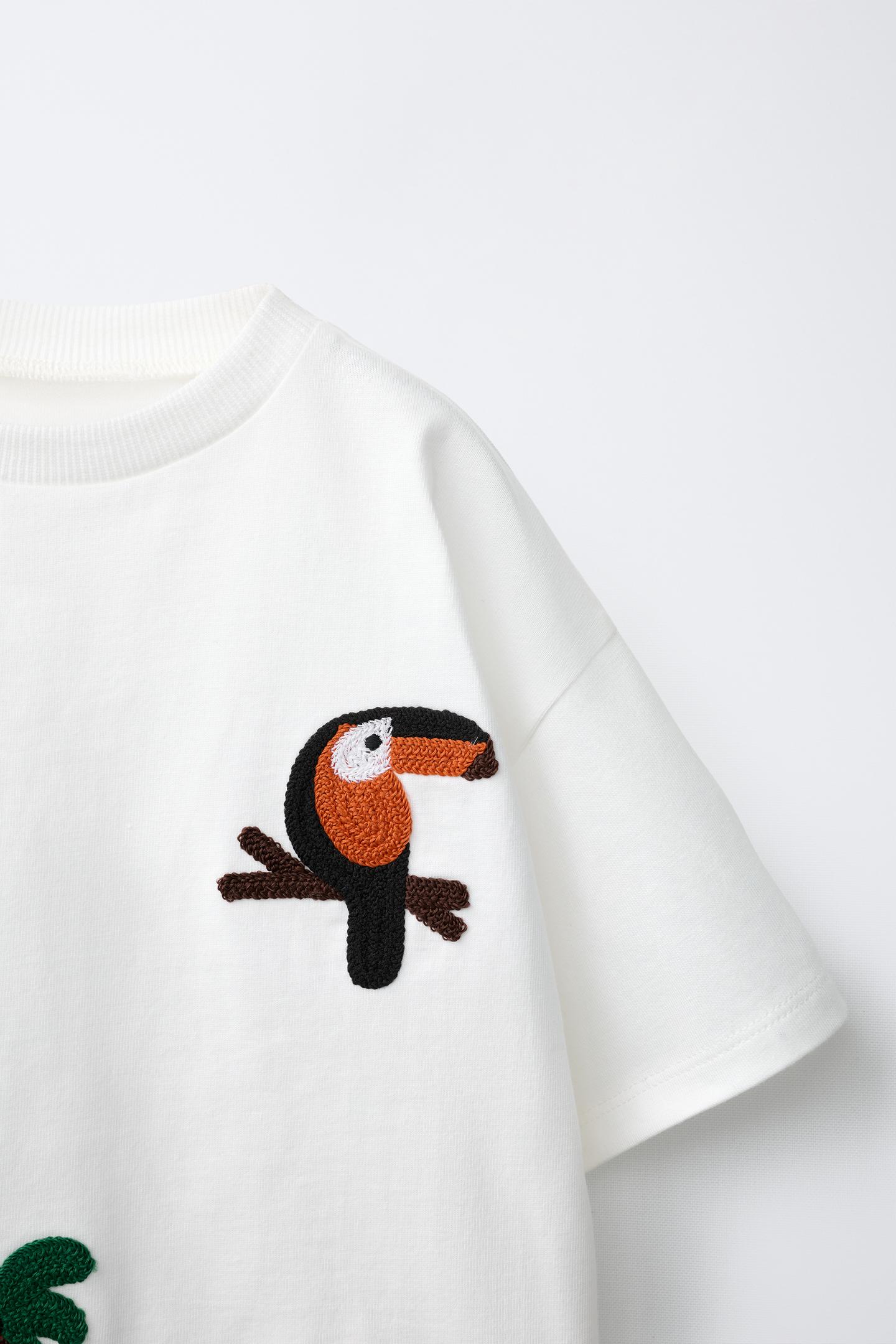 Детская футболка Zara Crochet Patch, цвет: Устричный белый — фото 3