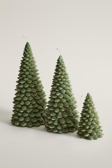 SNOWY GLITTER FIR TREE CHRISTMAS CANDLE — Green 2