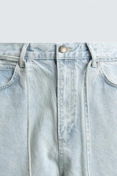 EMBROIDERED BAGGY FIT DENIM JORTS - Light blue by Zara - Image 8