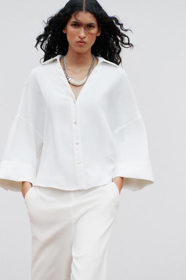 CAMISA POPELÍN MANGA ANCHA - Blanco de Zara