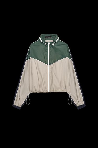 CAZADORA CORTA COLOR BLOCK - Verde / Crudo de Zara - Imagen 0