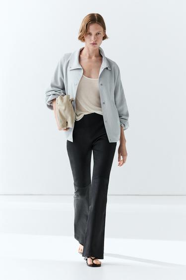 Zara Nappa leather flare fit leggings - Blue