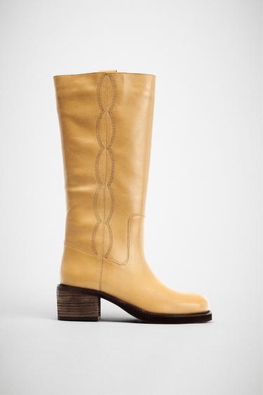 BOTA PIEL PESPUNTE - Tostado oscuro de Zara