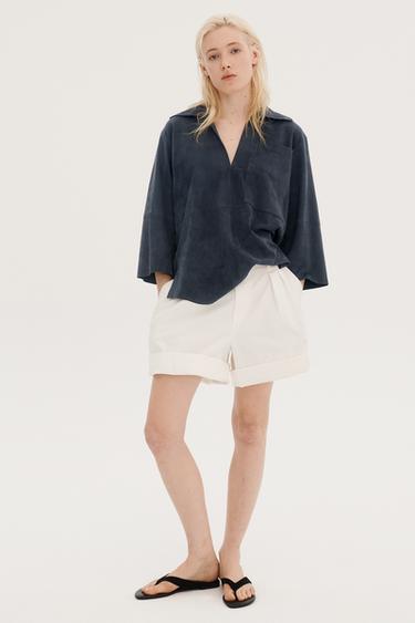 LIMITED EDITION SUEDE LEATHER POCKET SHIRT - Anthracite grey by Zara