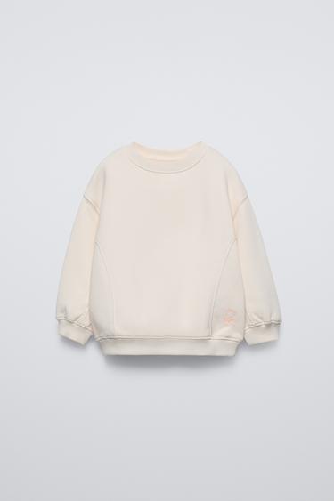 Zara PLAIN EMBROIDERED SWEATSHIRT - Ecru