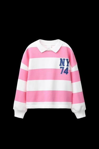 Zara STRIPED POLO NECK SWEATSHIRT - Pink