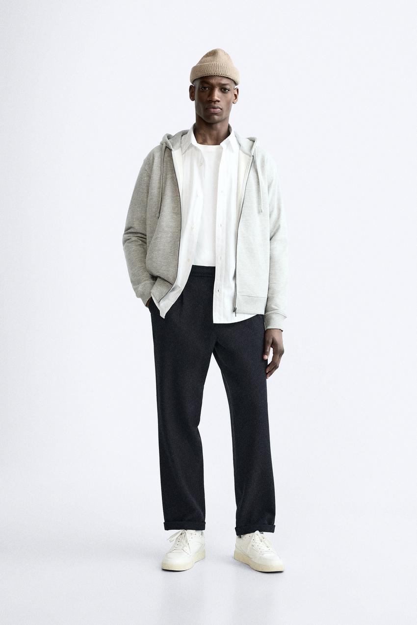 ZARA Man TROUSERS, COMFORT FIT JOGGER WAIST TROUSERS Oyster White