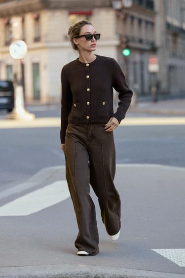Zara GOLDEN BUTTON KNIT CARDIGAN - Brown - Image 0