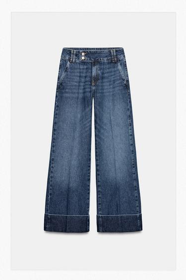 Zara Z1975 LOW RISE STRAIGHT LEG CUFFED HEM JEANS - Blue
