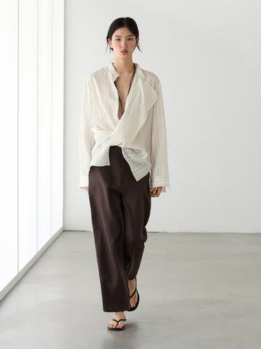 Zara Linen carrot fit trousers - Dark brown