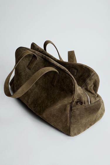 BOLSO DE VIAJE PIEL M - Verde Caqui de Zara