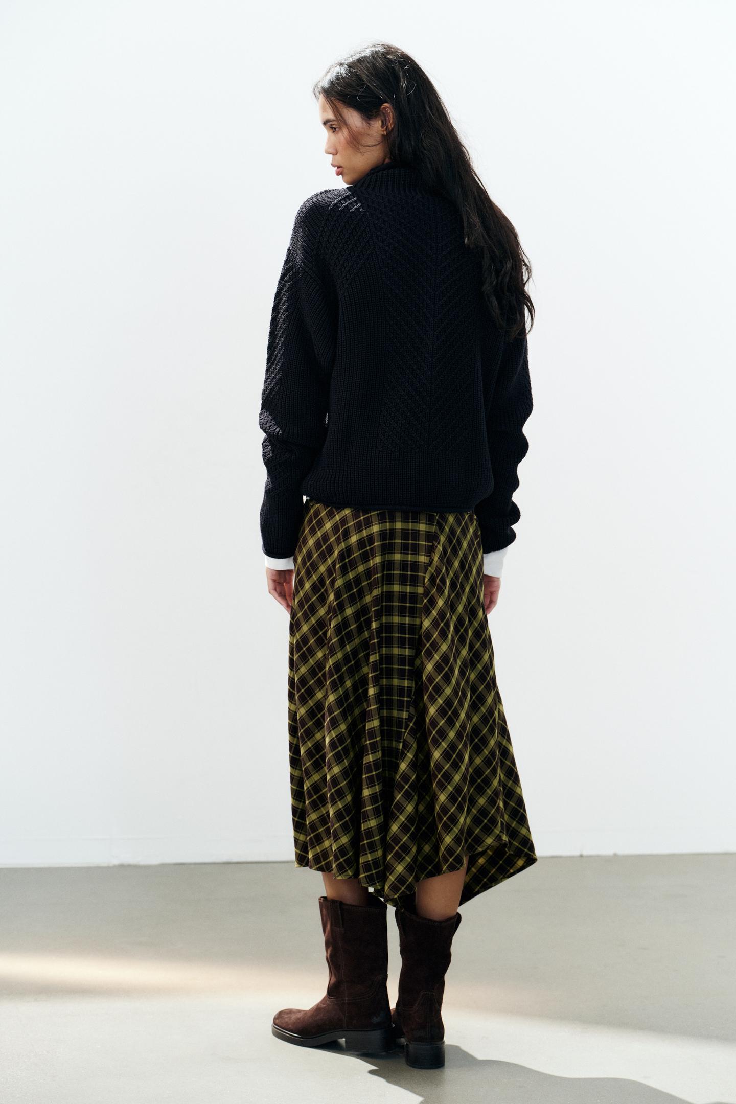 Женская юбка Zara Asymmetric Checked MIDI, цвет: Коричневый / Зелёный — фото 4