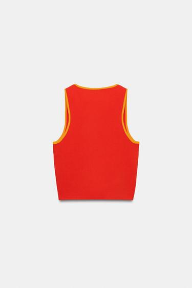 TOP COURT EN MAILLE À LISERÉS CONTRASTANTS - Orange de Zara - Image 6