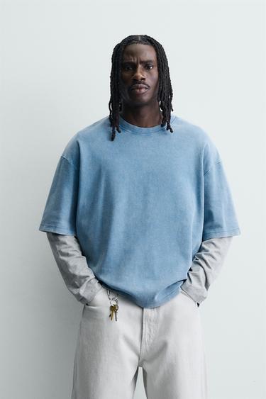 سويت شيرت بقصة BOXY هيكلية - أزرق الخاص بـ Zara