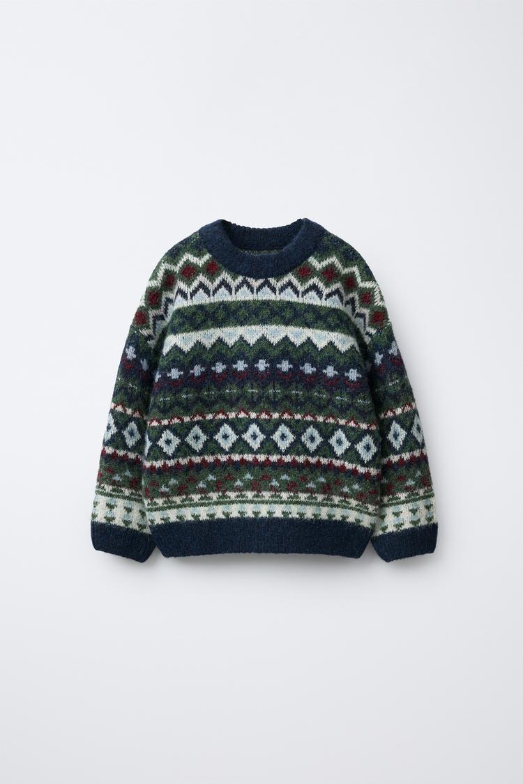 JACQUARD KNIT JUMPER Blue marl ZARA Canada