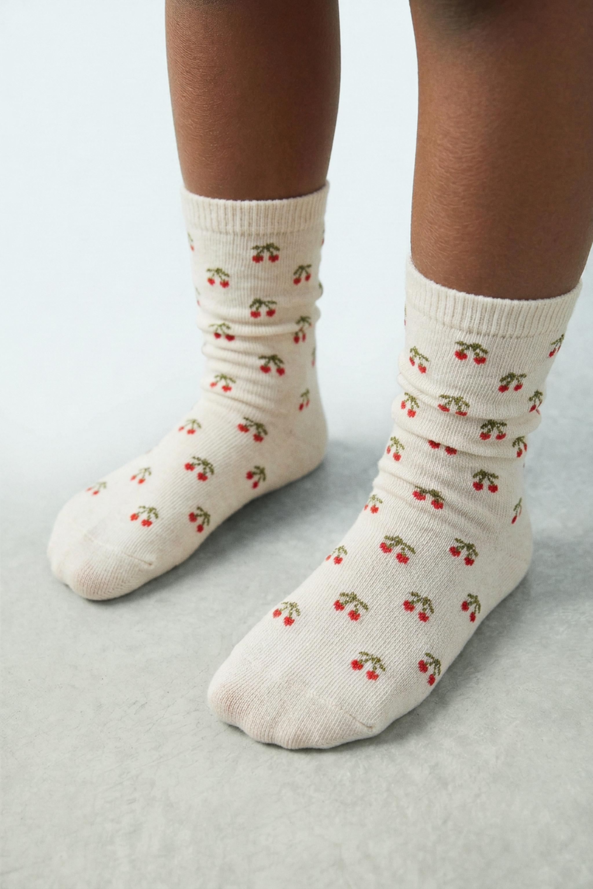 THREE-PACK OF CHERRY PRINT CREW SOCKS