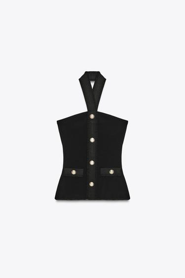 Zara STRETCH CONTOURING HALTER TOP - Black