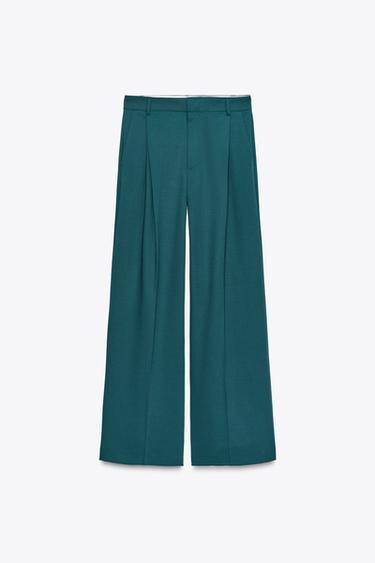 DOUBLE PLEAT TROUSERS - Dark green by Zara