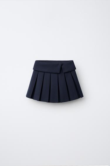 JUPE À PLIS PLATS À TAILLE À REVERS - Bleu marine de Zara - Image 0