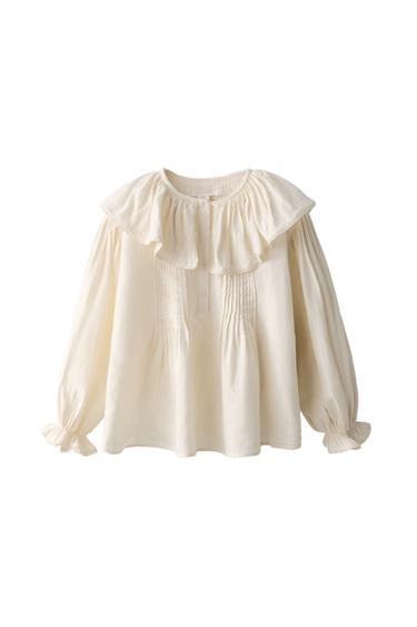 6-10 AÑOS/ BLUSA PLIEGUES PUNTILLA ALGODÓN LINO LIMITED EDITION - Crudo de Zara