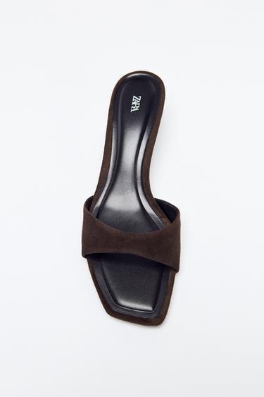 Zara 麂皮細跟涼鞋 - 巧克力棕色