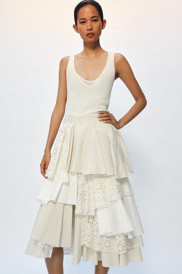 JUPE MIDI PATCHWORK ZW COLLECTION ÉDITION LIMITÉE - Blanc cassé de Zara - Image 1