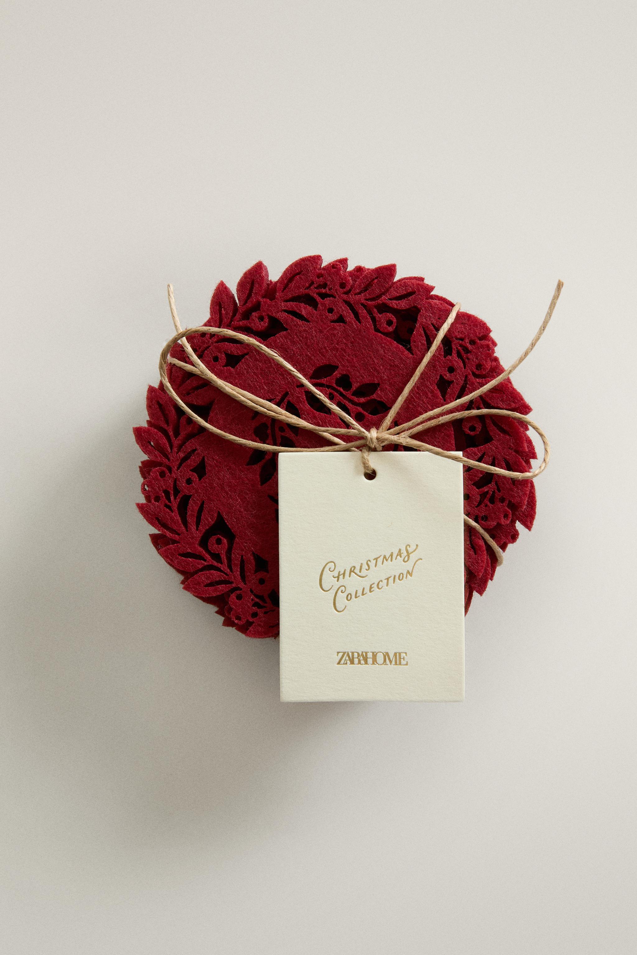 CHRISTMAS LEAF FELT COASTERS (PACK OF 6)