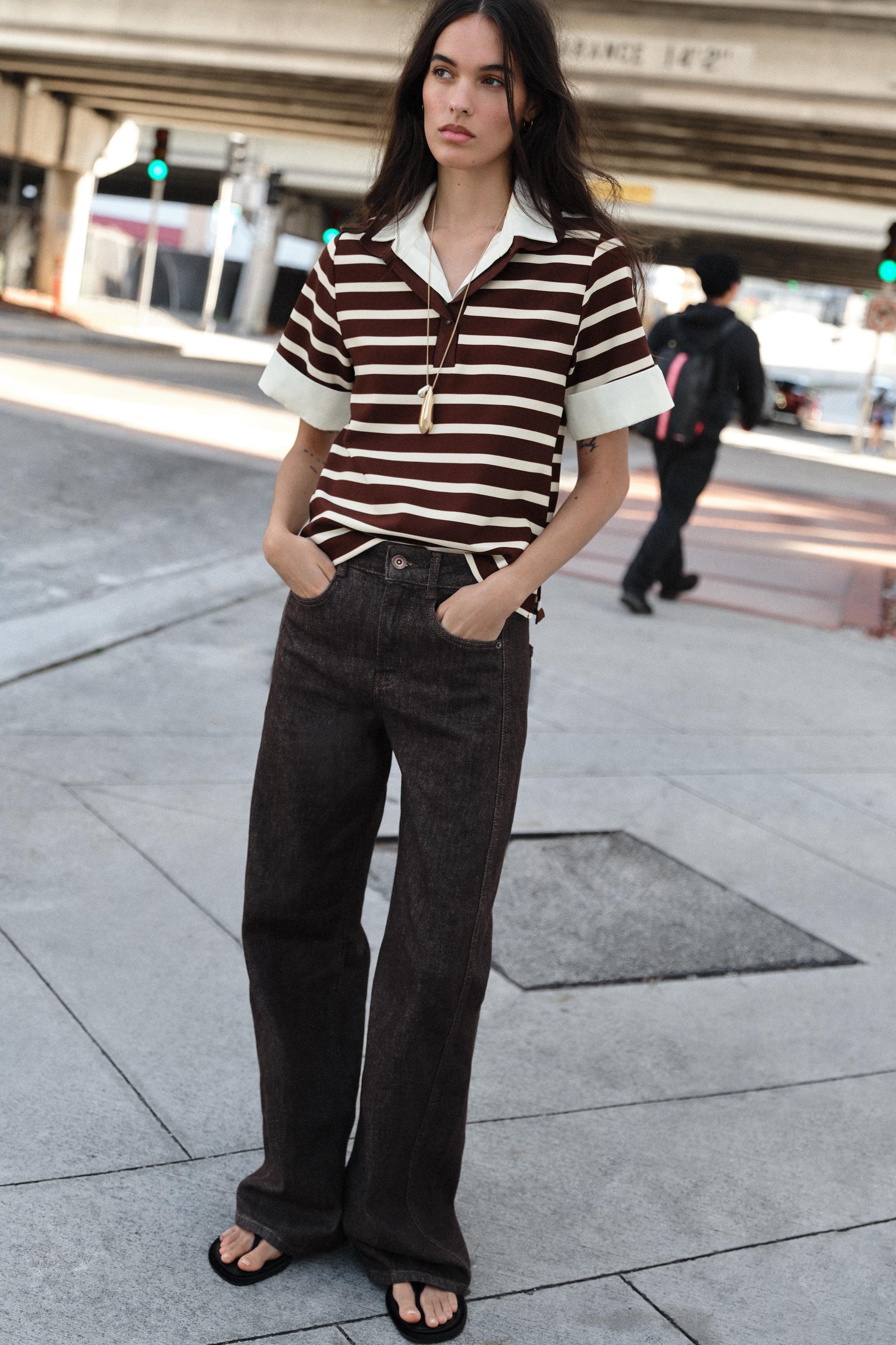 STRIPED COMBO POLO TOP