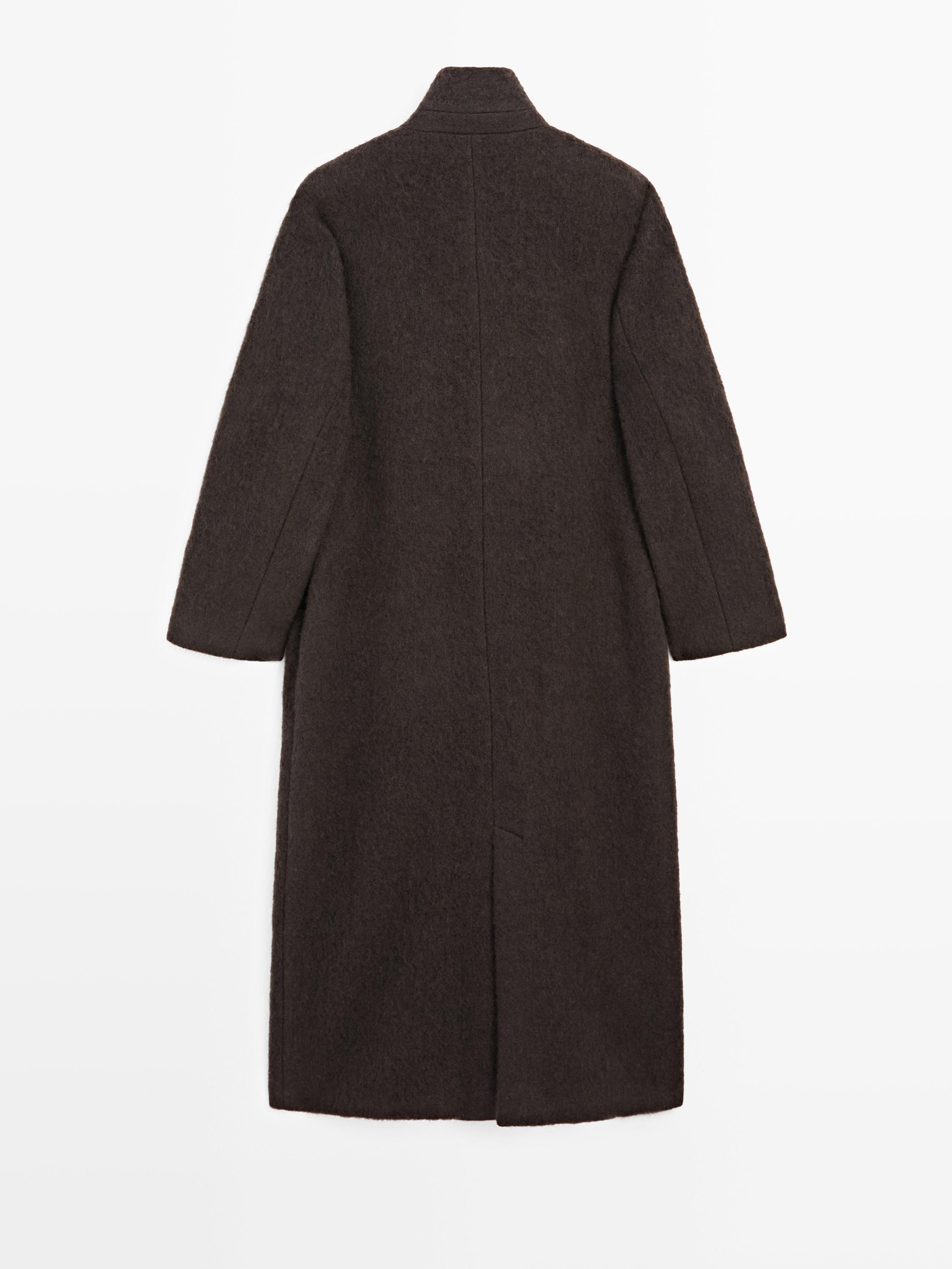 Long double-breasted coat with brushed finish
