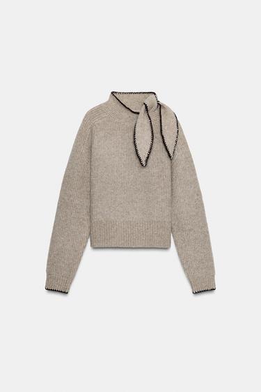 KNIT JUMPER WITH BOW - Brown / Taupe by Zara
