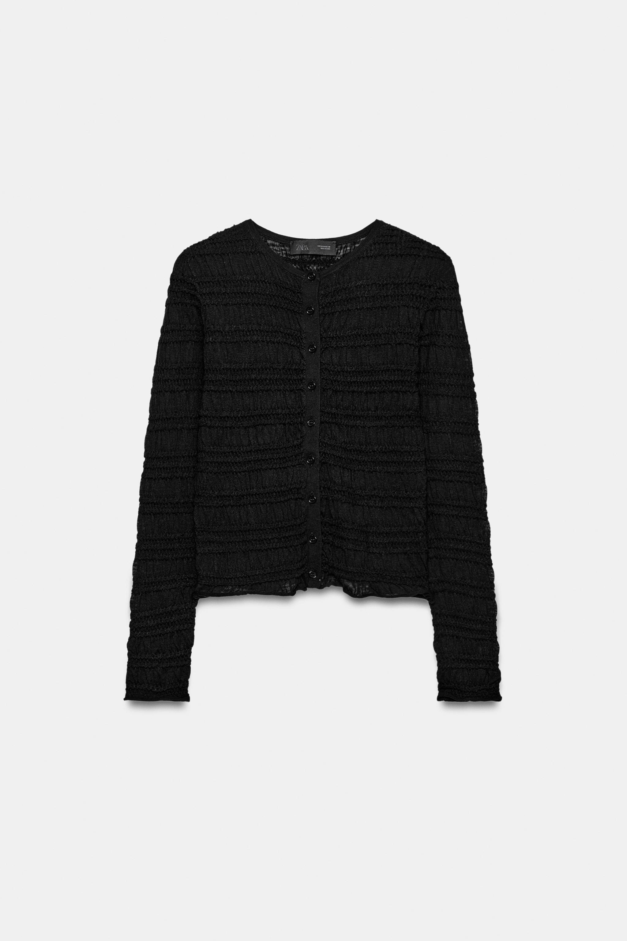 HONEYCOMB KNIT CARDIGAN — Black