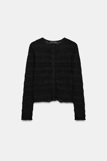 CARDIGAN I HONNINGKAGEMØNSTER - Sort fra Zara