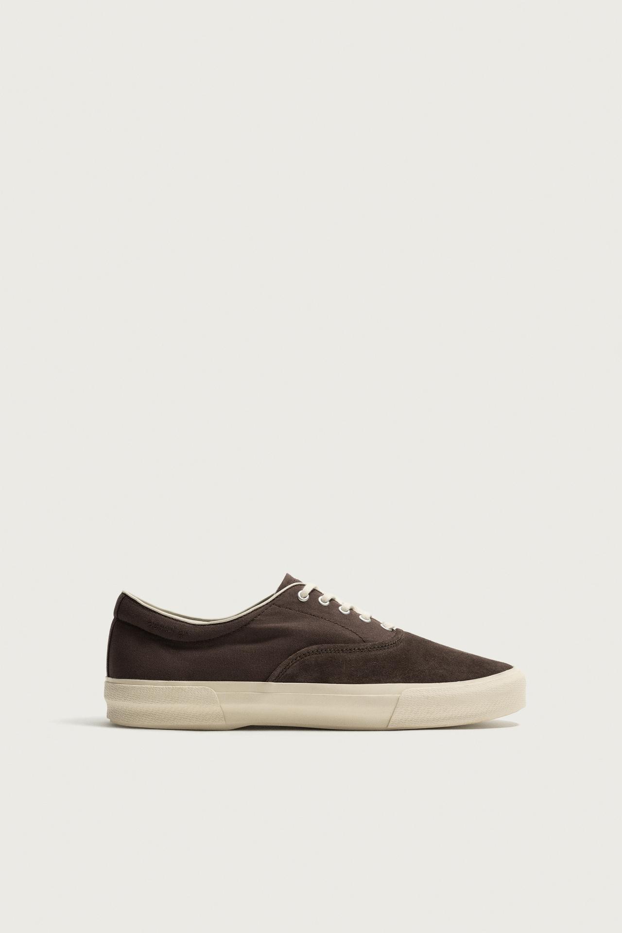COMBINED LEATHER SNEAKERS — Brown
