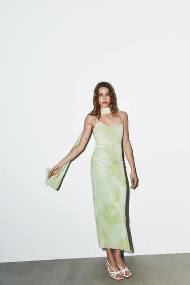 TULLE MIDI DRESS WITH SCARF - Greens by Zara
