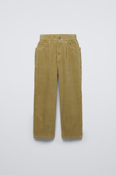 Zara BARRELL CORDUROY PANTS - Olive green