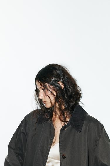 WAXED TRENCH COAT WITH CORDUROY COLLAR - Anthracite grey by Zara - Image 4