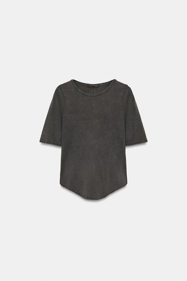 Zara WASHED EFFECT T-SHIRT - Charcoal