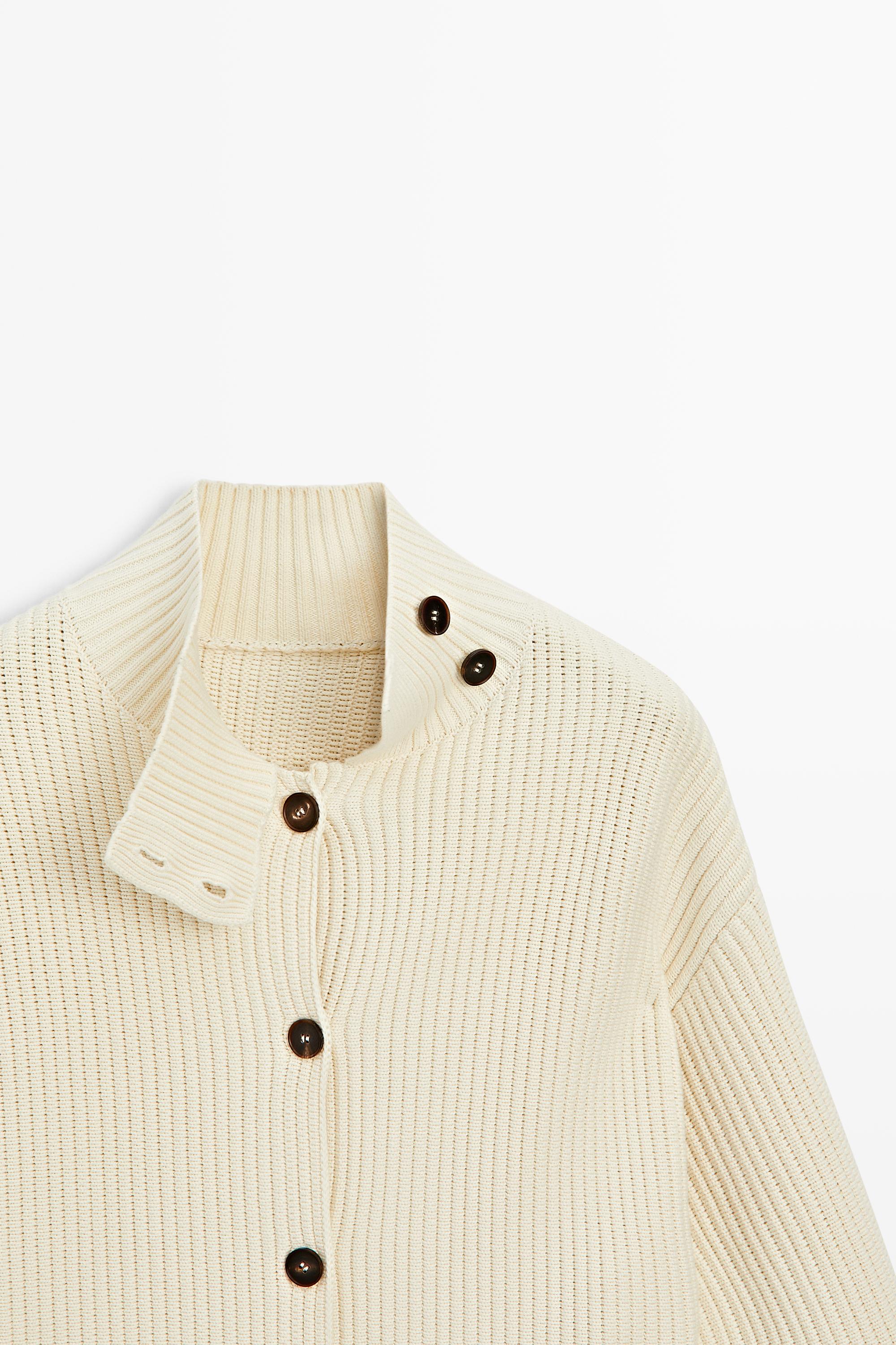 100% cotton turtleneck knit cardigan
