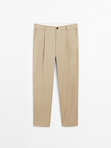 Zara Relaxed-fit trousers with dart detail - Ecru / Khaki