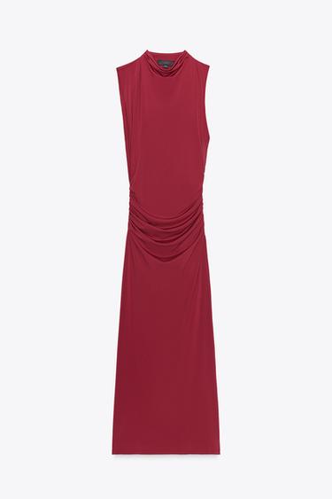 ROBE LONGUE PLISSÉE - Grenat de Zara - Image 3