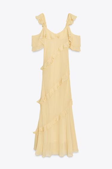 ROBE EN MATIÈRES VARIÉES À VOLANTS - Jaune de Zara - Image 3
