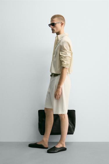 RELAXED FIT BERMUDA SHORTS WITH SIDE PLEATS - Oyster-white by Zara - Image 3