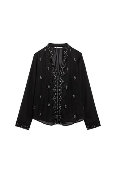 SEMI-SHEER BLOUSE WITH BEADS