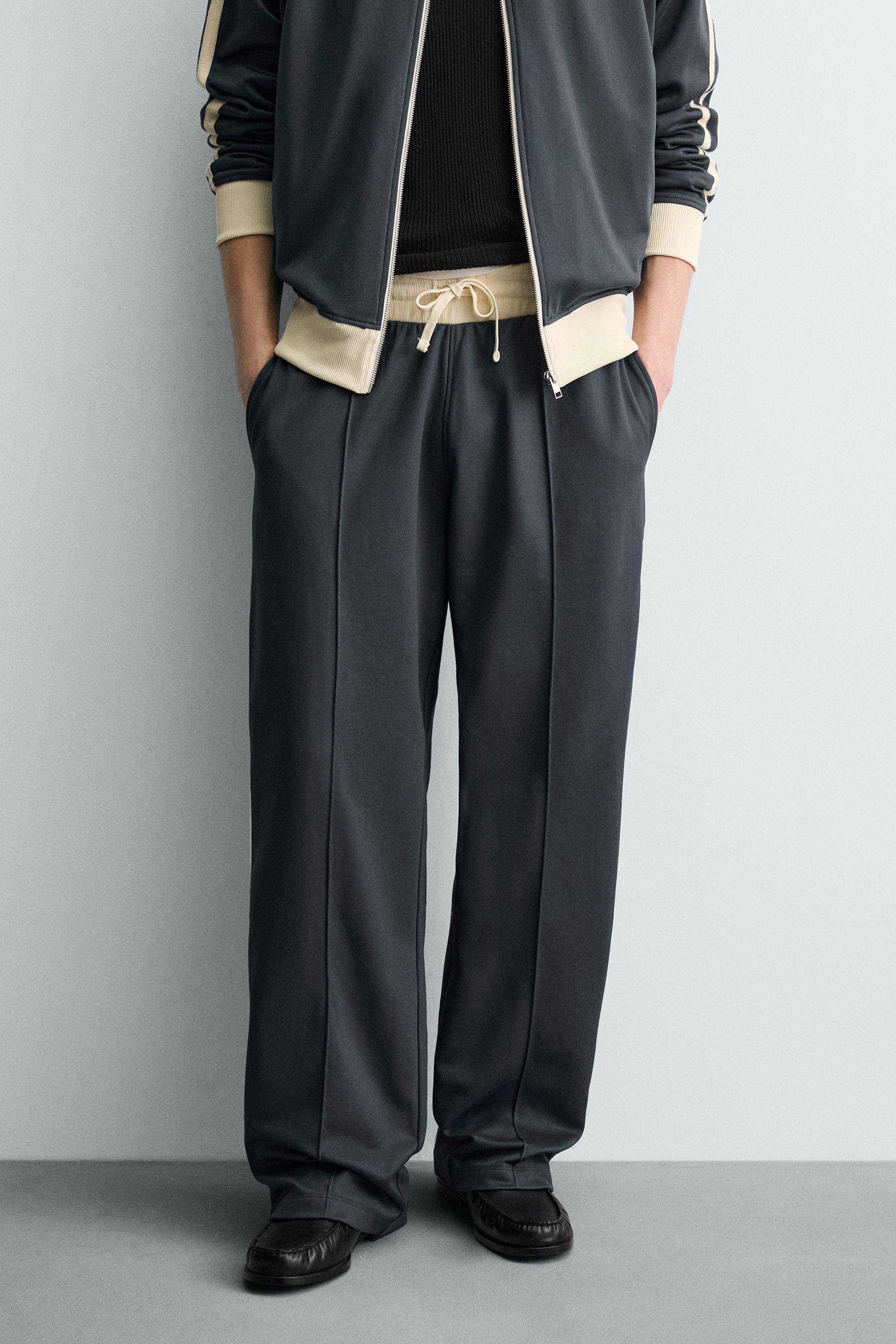ジョガーワイドレッグパンツ、サイドライン入り - ブルー | ZARA Japan
