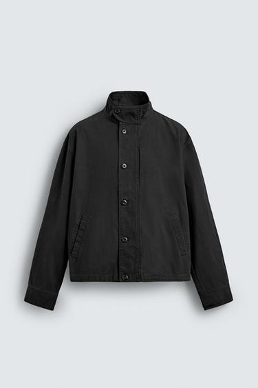 Zara BOXY FIT COTTON JACKET - Black