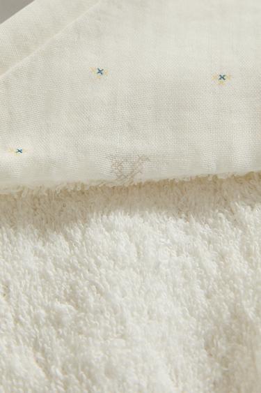 HOODED MUSLIN BABY BATH TOWEL WITH RABBITS - Ecru by Zara - Image 3