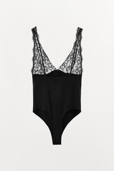 BODY COMBINÉ AVEC DENTELLE EN POLYAMIDE - Noir de Zara - Image 3