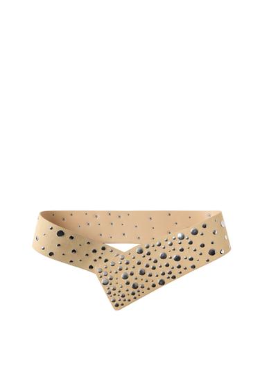 100% LEATHER CUMMERBUND BELT WITH STUDS - Light yellow by Zara