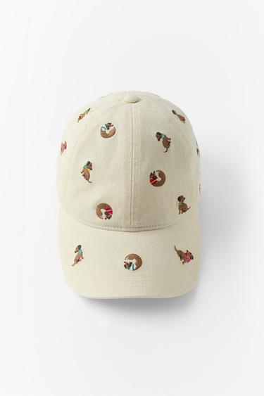 DOG EMBROIDERY TWILL CAP — Ecru 1