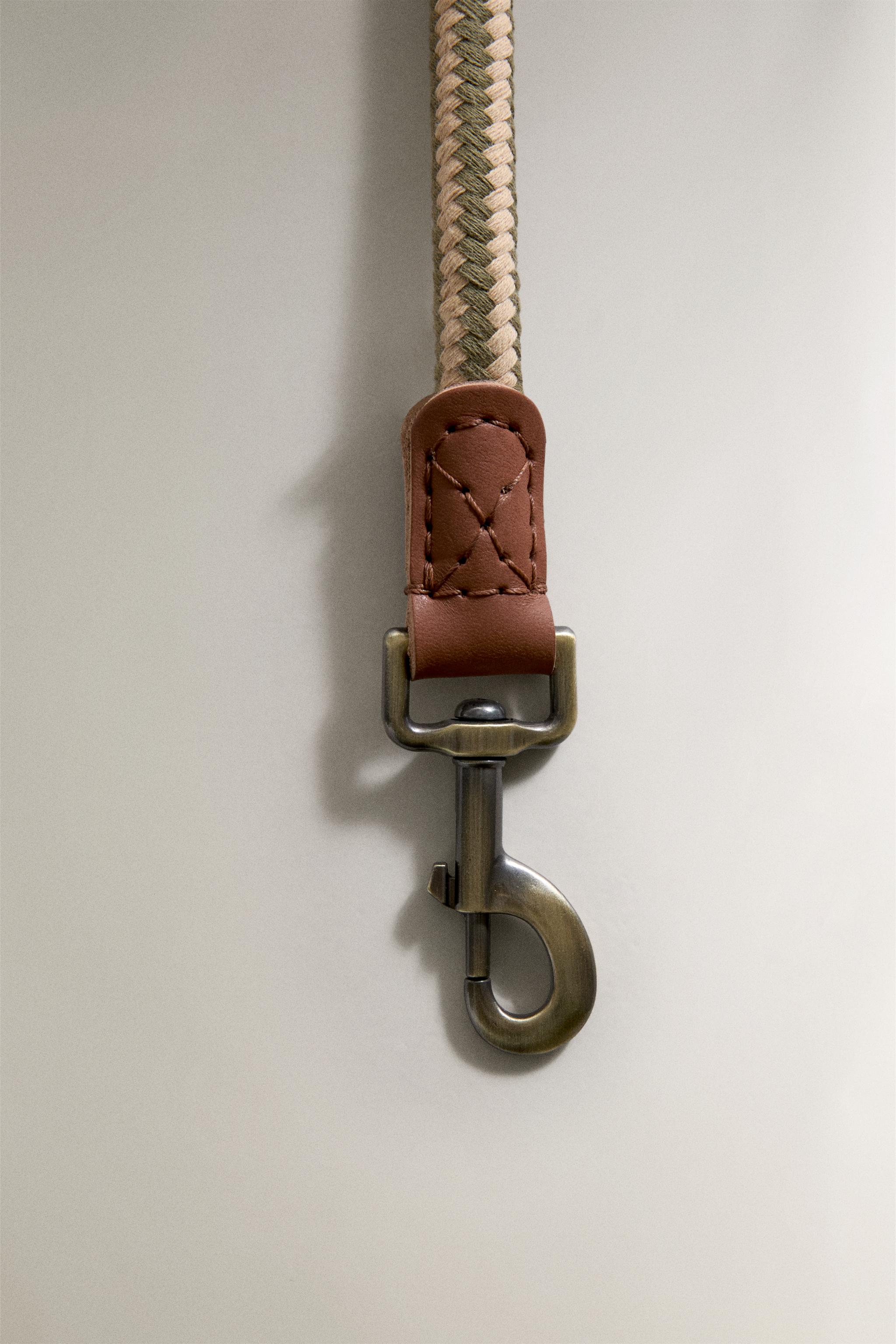 LEATHER AND ROPE DOG LEAD — Green